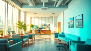 Showcase of Real Estate office interior with modern design and welcoming atmosphere.