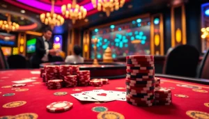 Experience thrilling gameplay at ku win with poker chips and winning cards on a vibrant casino table.