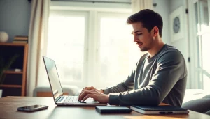 Setting up free vpn download on a Windows laptop in a cozy workspace for enhanced security.