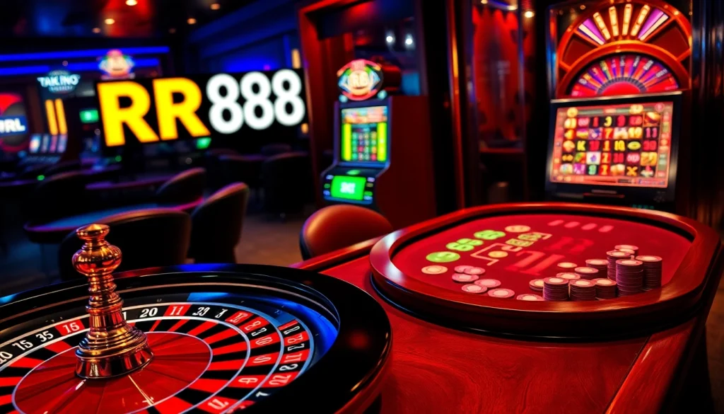 Play exciting casino games at RR88 with vibrant tables and slot machines.