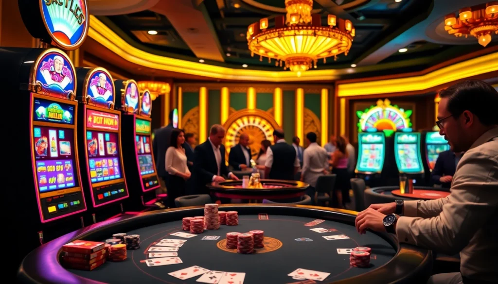 Players engage with exciting slot machines at https://journal.unj.ac.id/ casino, showcasing vibrant atmosphere.