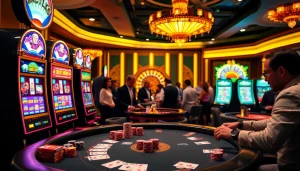 Players engage with exciting slot machines at https://journal.unj.ac.id/ casino, showcasing vibrant atmosphere.