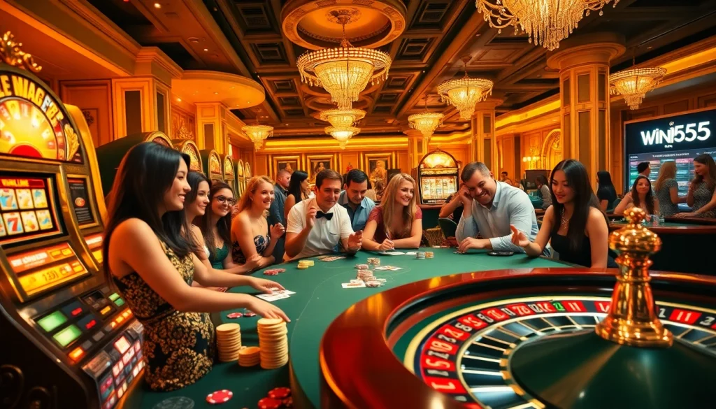 Experience the thrill of win55 as players engage with vibrant casino games, emphasizing high stakes and excitement.