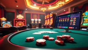 Exciting virtual gambling scene highlighting Nhà cái 888VI with poker and roulette.