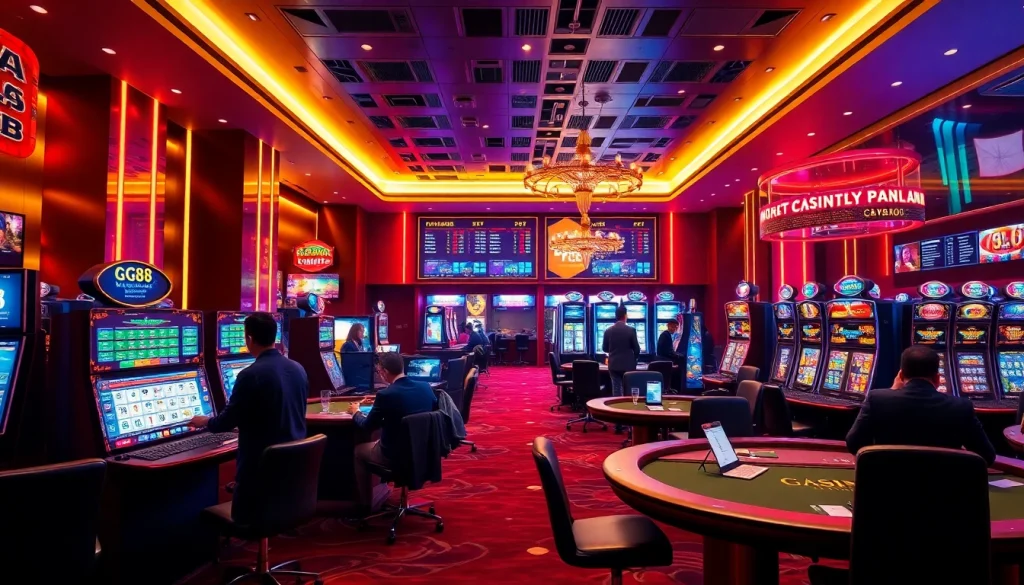 Dynamic GG88 online casino scene highlighting engaging gaming tables and vibrant atmosphere.