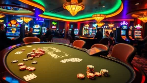 A thrilling poker scene at ww88 with vibrant colors, casino tables, and engaged players enjoying the game.