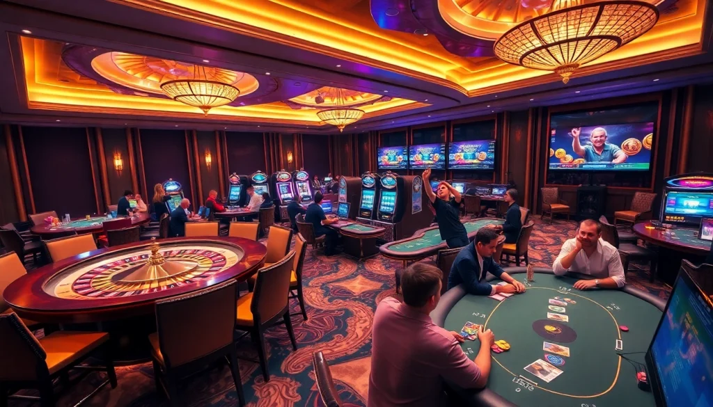 Players enjoying a thrilling game experience at OK365 casino, complete with vibrant slots and roulette.