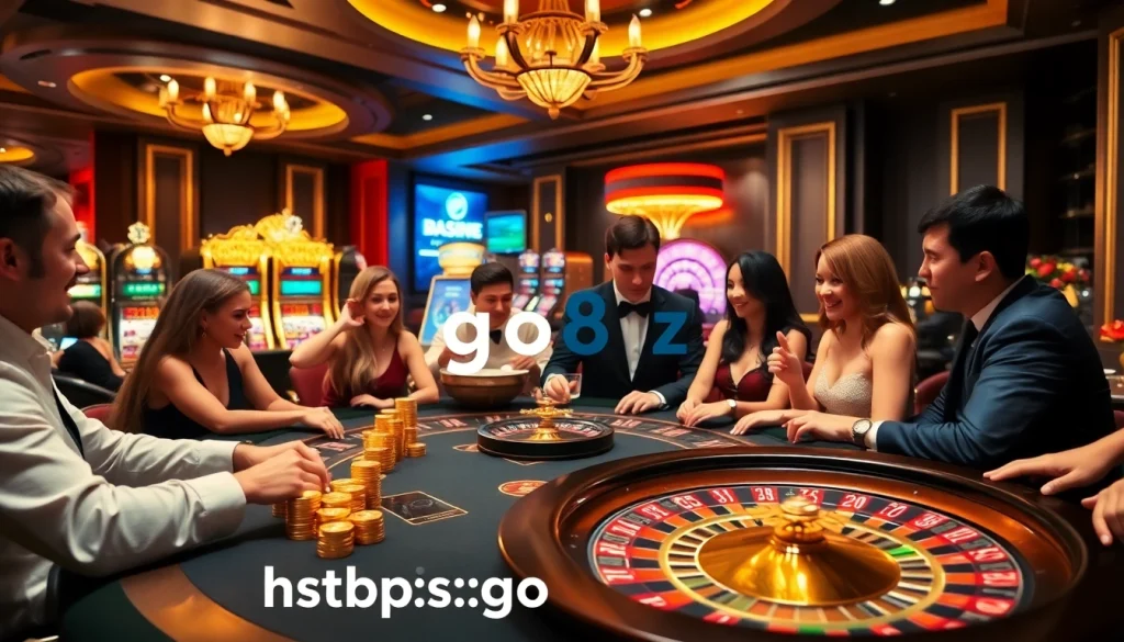 Experience the thrill at https://go8.bz/ with players at an upscale casino table.