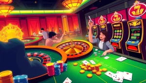 Players enjoying high-stakes gaming action at go8.com featuring roulette and poker tables.