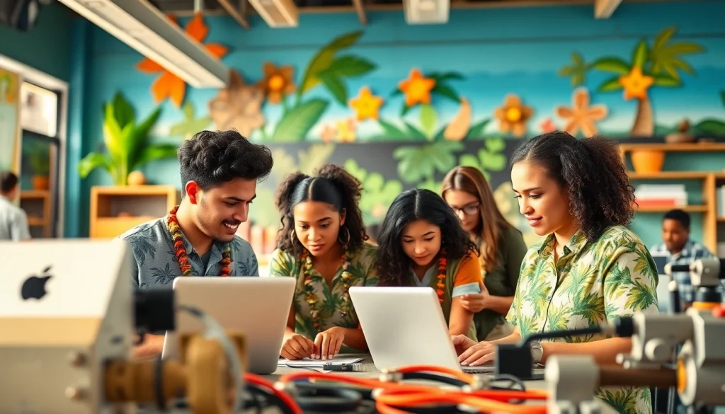 Students collaborating in trade schools in Hawaii classroom environment, showcasing hands-on learning.