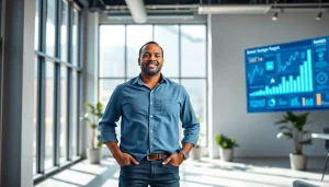 Dennis Wimberly showcasing entrepreneurship in a modern office, symbolizing success in Atlanta.