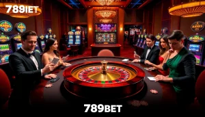 Experience the excitement of 789BET with poker chips and roulette at a vibrant casino table.
