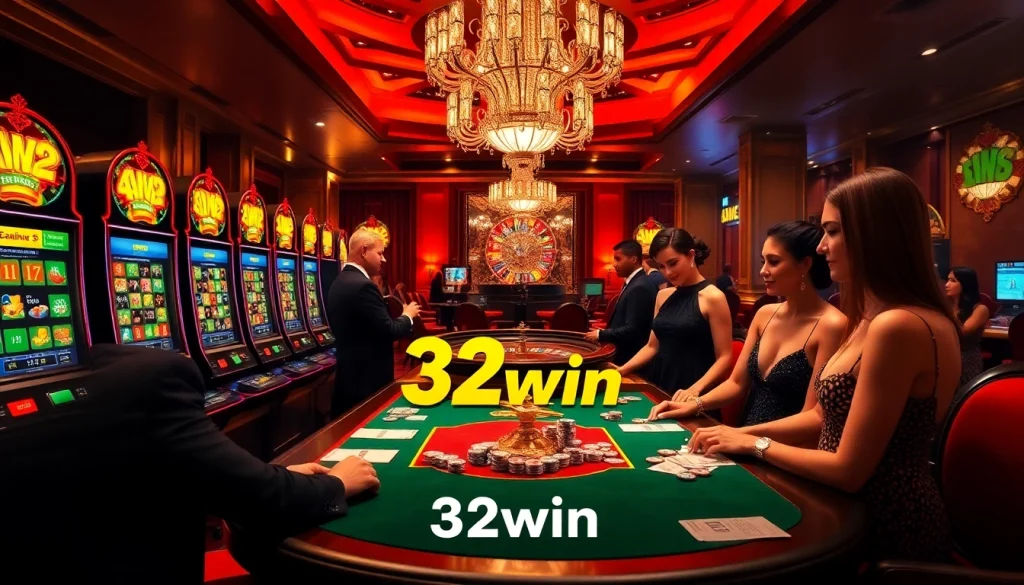 Excited players enjoying a lively table game at 32win casino.