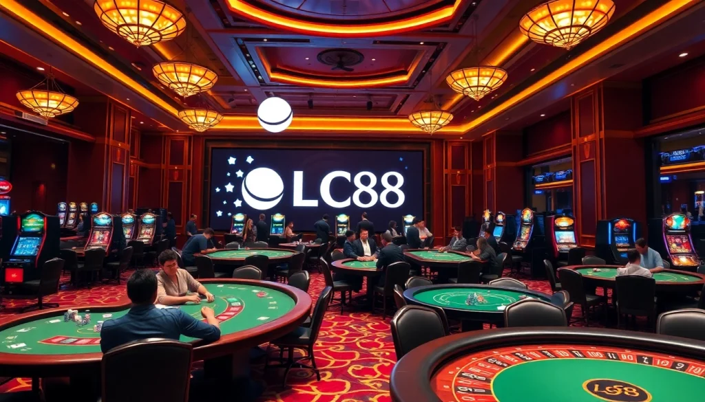 Experience thrilling gaming action at LC88 Casino with luxurious tables and vibrant gameplay.
