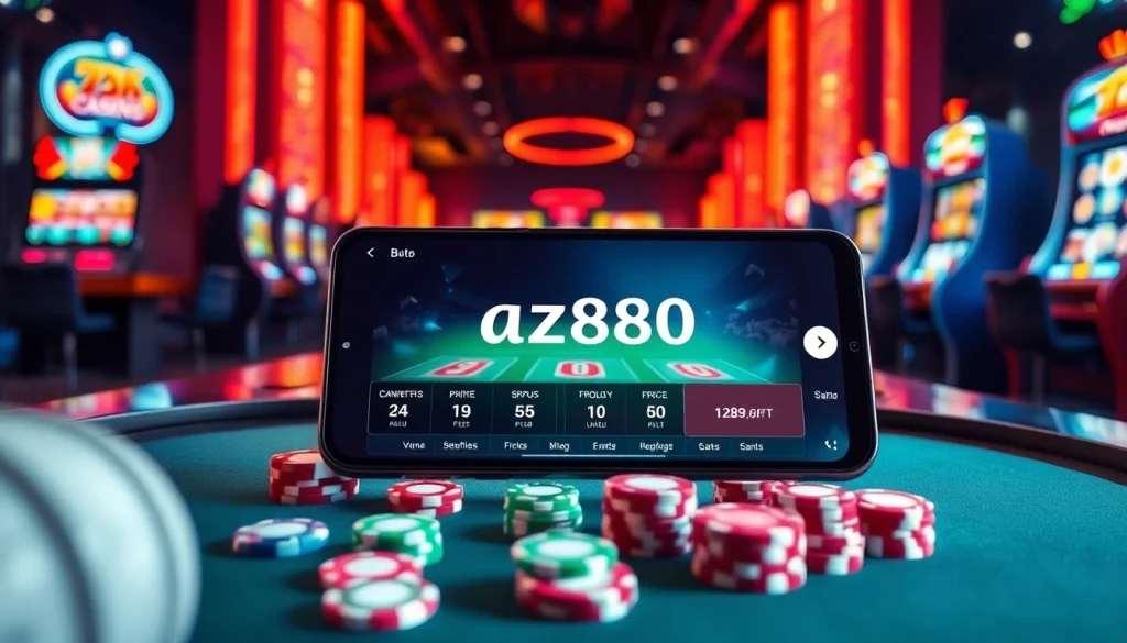 Engaging online casino scene featuring https://az888.futbol on a mobile device with vibrant gaming elements.