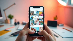 Engaging view of the InstaPro app interface on a smartphone, highlighting advanced social media features.