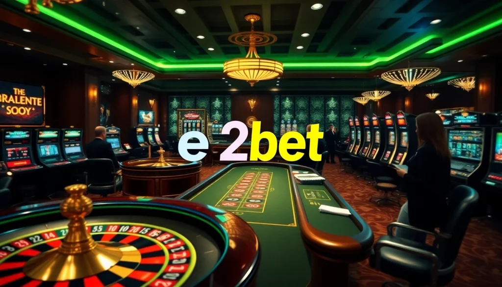 Experience the thrill of e2bet with vibrant casino gameplay showcasing roulette and poker.