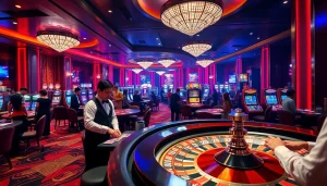 Engaging casino atmosphere showcasing DN88 gaming with professional dealers and excited players.