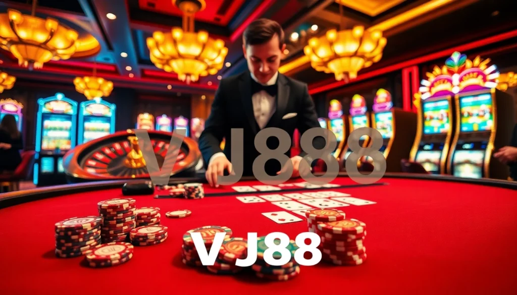 Experience the thrill of VJ88 with vibrant casino games and professional dealers in action.