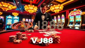 Experience the thrill of VJ88 with vibrant casino games and professional dealers in action.