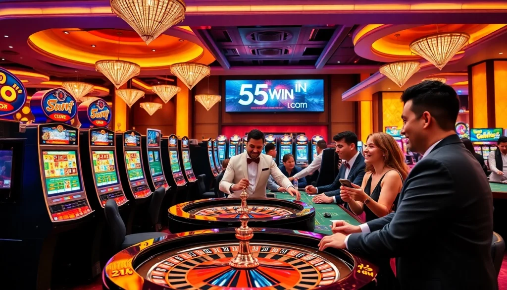 Experience the excitement of 555win com with players enjoying vibrant casino games.