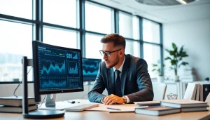 Analyze long only equity trends with a professional investment analyst in a modern office.