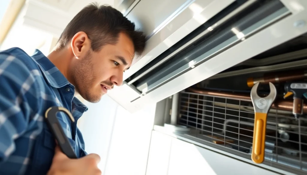 HVAC repair Beekman NY technician inspecting and repairing an air conditioning unit.