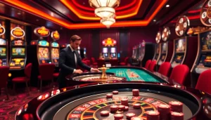 Experience the excitement of GG88's luxury casino gaming with vibrant roulette and slot machines.