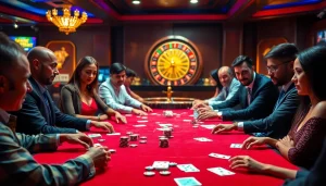 Experience the thrill of mu88 as players enjoy poker at a luxurious casino table with cards and chips.