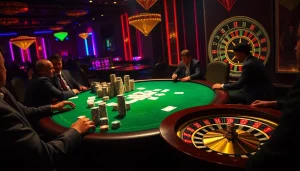 The hidden wiki poker players enjoying a high-stakes game at a luxurious casino table.