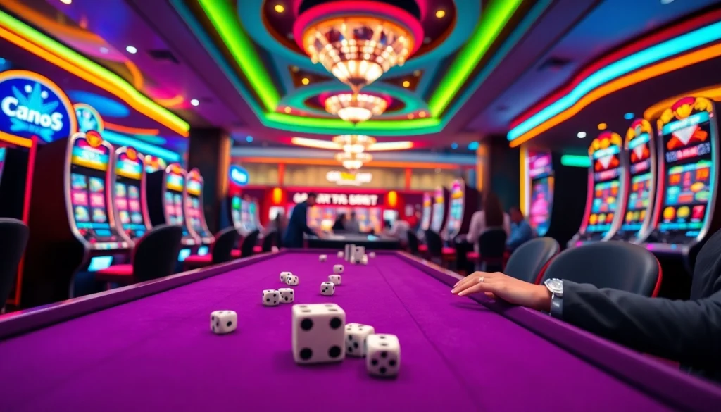 Experience excitement with mmoo at a luxurious online casino featuring illuminated slot machines.