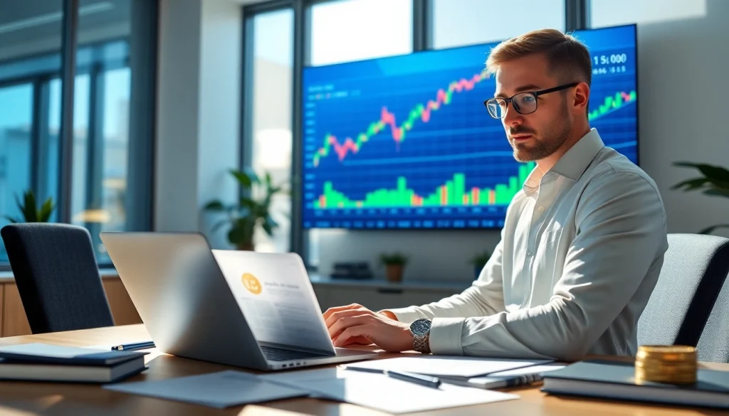 Acheter bitcoin facilement grâce à l'analyse d'un conseiller financier dans un bureau moderne.