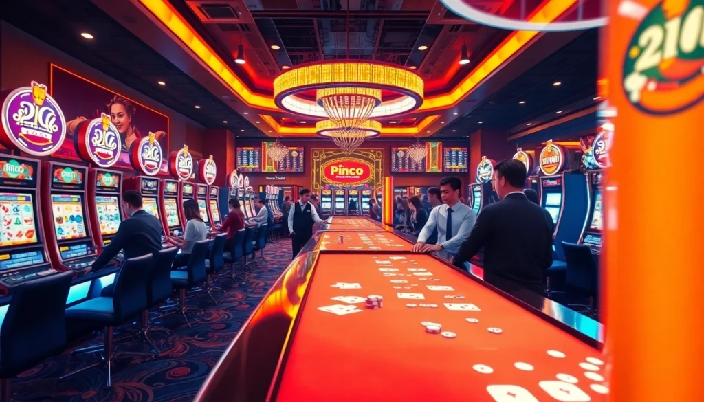 Pinco Casino oyun reyi ödüllü slot makineleri ve canlı krupiyelerle dolu bir casino atmosferinde oynanıyor.