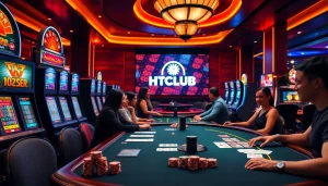Players enjoying the thrill of games at HITCLUB online casino with vibrant slot machines.