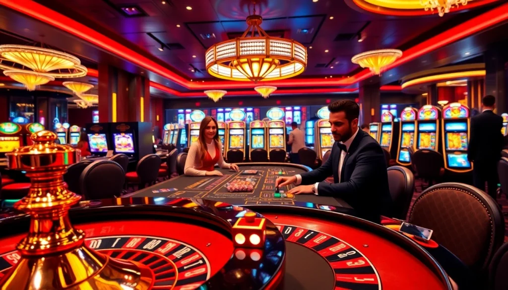Players enjoying high-stakes gaming at a luxurious casino environment with vua99 branding.