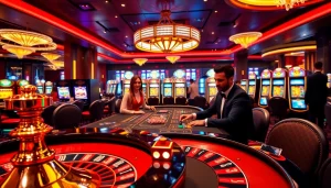Players enjoying high-stakes gaming at a luxurious casino environment with vua99 branding.