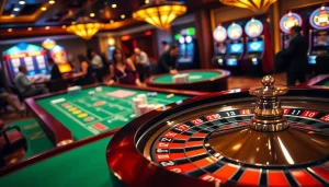 Players enjoying the thrill of gambling at BL555 casino with roulette and poker tables.