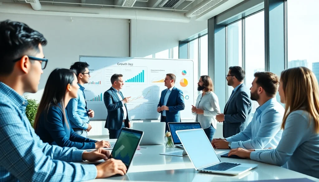 Captivating business growth insights shared among a motivated team in an innovative office.