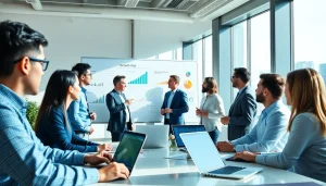 Captivating business growth insights shared among a motivated team in an innovative office.