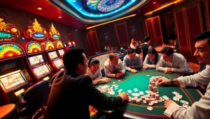 Experience vibrant gameplay at https://slvip1.com.ph/ with poker chips and a roulette wheel.
