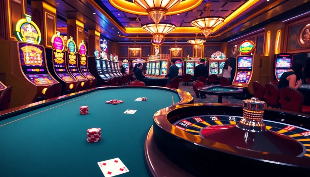 Experience the excitement of Luckywin with vibrant casino games, cards, and chips in a luxury setting.
