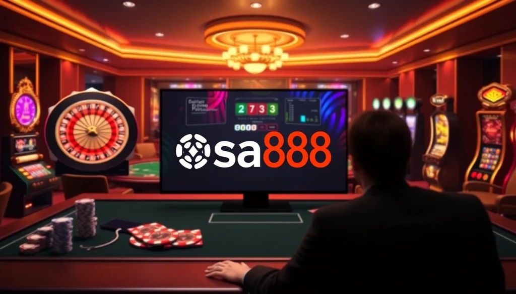 Experience thrilling online gambling action at sa88 with vibrant casino tables and slot machines.