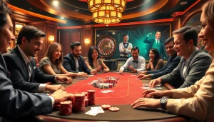Engaging poker action at a casino table featuring a diverse group of players for https://ww88.cards/.