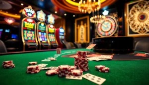 Players strategizing around a DA88-themed poker game with vibrant casino elements.