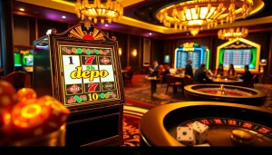 Mainkan Slot Depo 5k dengan taruhan tinggi dengan elemen permainan yang elegan dalam suasana kasino yang hidup.