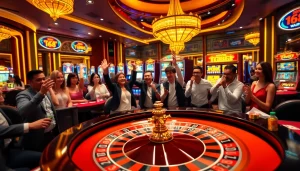 Players celebrating a big win at TG88 casino with vibrant roulette wheel and chips.