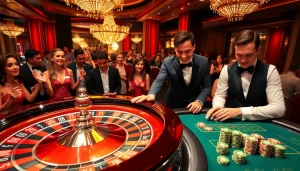 Players enjoying thrilling games at rr88.se.net, showcasing excitement and luxury in a casino setting.