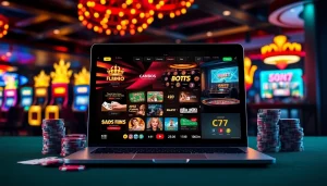 Experience dynamic online gaming at 7C77 with vibrant casino visuals of slots and live dealers.
