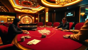 Players enjoying a thrilling poker game at zbet casino, featuring vibrant cards and chips.