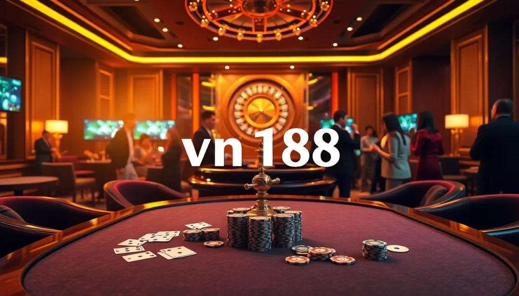 Engaging scene illustrating players at a casino table with vn168 đăng nhập featured in stylish displays.